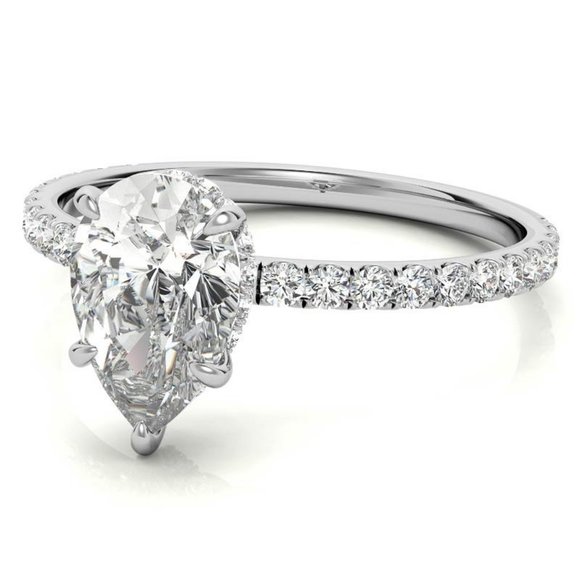 10x7mm-2.0Ct Pear Moissanite & Lab Diamond Ring - Picture 4 of 9